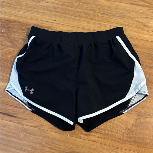 Under Armour women’s small Black Shorts with White Trim drawstring & liner - Picture 1 of 3